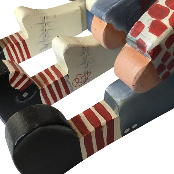 VTG Hand Painted Wood Raggedy Ann Andy Style Jointed Doll Folk Art Shelf Sitters - Picture 8 of 10